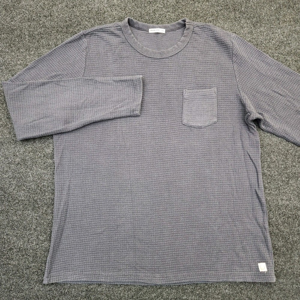 Marine Layer Mens Large/XL Gray Waffle Crew Long Sleeve Thermal Knit Box Shirt